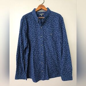 Toad & Co Tree Print Long Sleeve Button Down Shirt Blue Men's XL Slim Fit